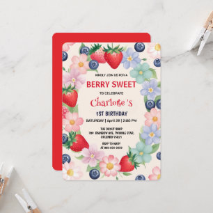 Convites Festa primeiro aniversario de morangos vermelhos p