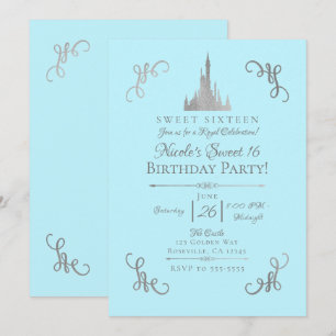 Convites Festa Princesa Conto de Fadas Silver & Blue Sweet 