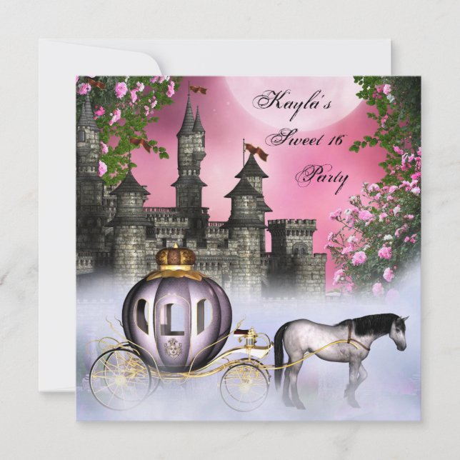 Convites Festa Princesa das Rosas Pink Sweet 16 (Frente)