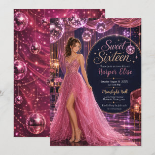 Convites Festa Princesa Sweet 16 Disco Rosa
