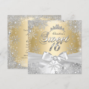 Convites Festa Princesa Winter Wonderland Gold Sweet 16