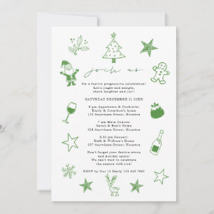 Convites Festa Progressiva de Natal com Doodles Festivos