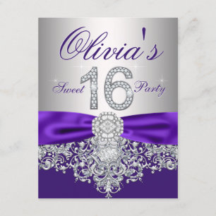 Convites Festa Purple and Silver Sweet 16 Diamonds