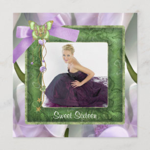 Convites Festa Purple Green Butterfly Foto Sweet 16