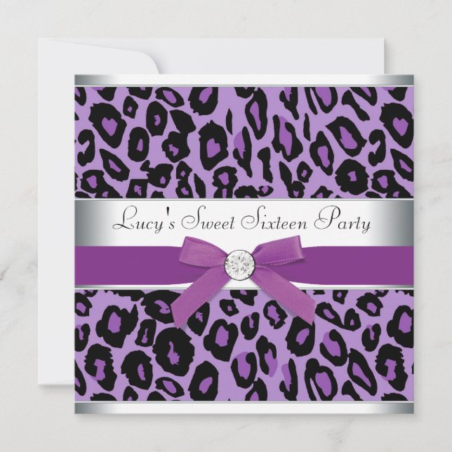Convites Festa Purple Leopard Sweet 16 (Frente)