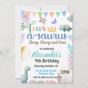 Convites Festa Quatro-A-Sauro de 4 Anos do Dinossauro