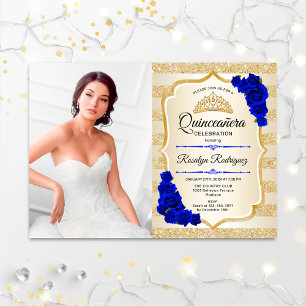 Convites Festa Quinceanera com Foto - Dourado Royal Blue