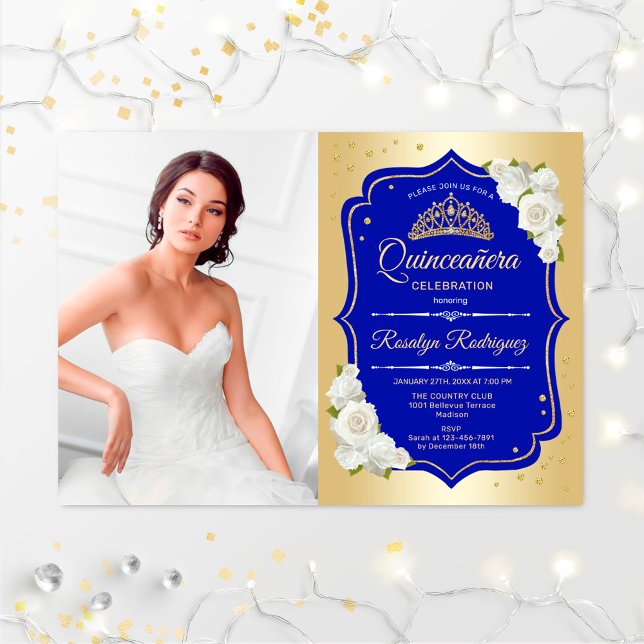 Convites Festa Quinceanera com Foto - Dourado Royal Blue (Criador carregado)