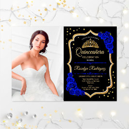 Convites Festa Quinceanera com Foto - Royal Blue Dourado