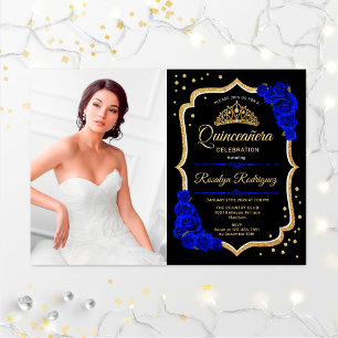 Convites Festa Quinceanera com Foto - Royal Blue Dourado