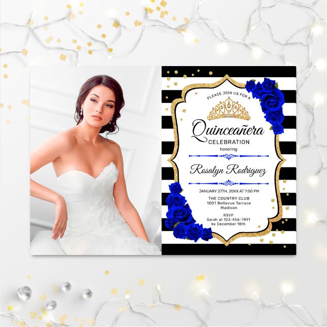 Convites Festa Quinceanera com Foto - Royal Blue Dourado (Criador carregado)