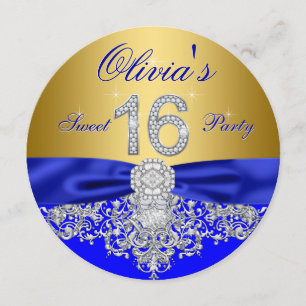 Convites Festa Real Blue e Dourada Diamond Sweet 16