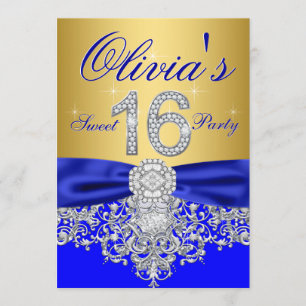 Convites Festa Real Blue e Dourada Diamond Sweet 16