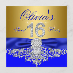 Convites Festa Real Blue e Dourada Diamond Sweet 16