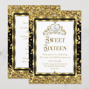 Convites Festa Regal Princess Sweet 16 Dourado Preto Branco