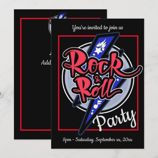 Convites Festa Relâmpago de Rock & Roll (Frente/Verso)