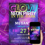 Convites Festa Retro 80 neon brilhante no escuro Sweet 16<br><div class="desc">Convite de festa Sweet Sixteen moderno neon brilhante no escuro estilo retrô 80 rosa azul neo vibrante colorido.</div>