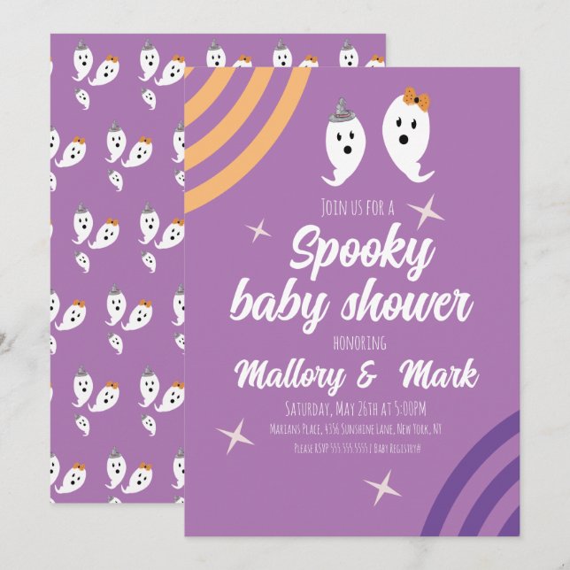 Convites Festa Retro de Halloween Groovy Baby Shower (Frente/Verso)