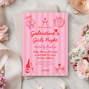 Convites Festa Retro Desenhada à Mão de Galentine's para Me