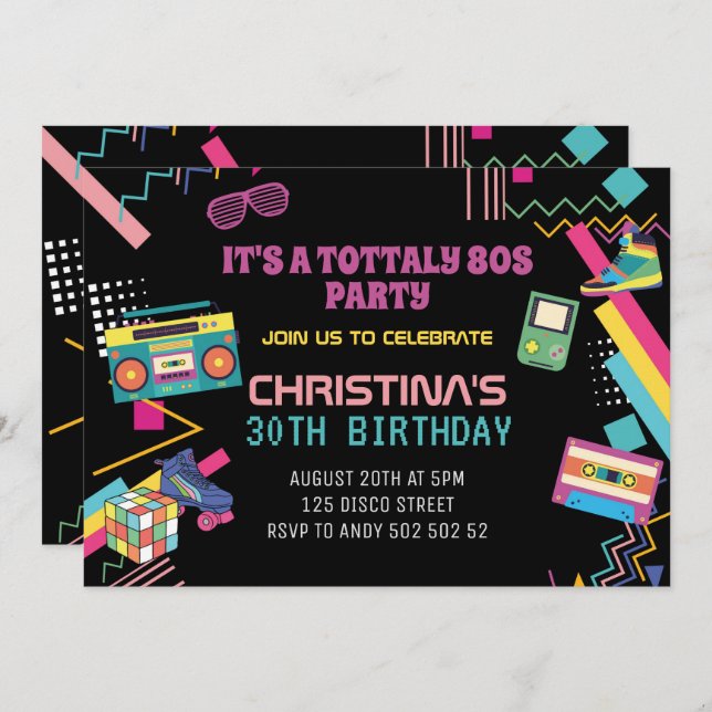 Convites Festa Retro dos Anos 80 Tema Disco Eu Amo os Anos  (Frente/Verso)