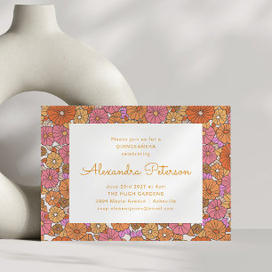 Convites Festa Retro Floral Laranja Rosa Quinceañera