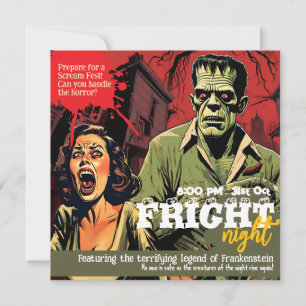 Convites Festa Retro Frankenstein de Terror Vintage no Hall