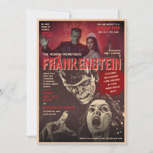 Convites Festa Retro Frankenstein de Terror Vintage no Hall
