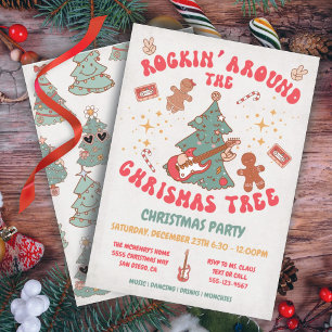 Convites Festa Retron de Hippie da Árvore de Natal Rockin