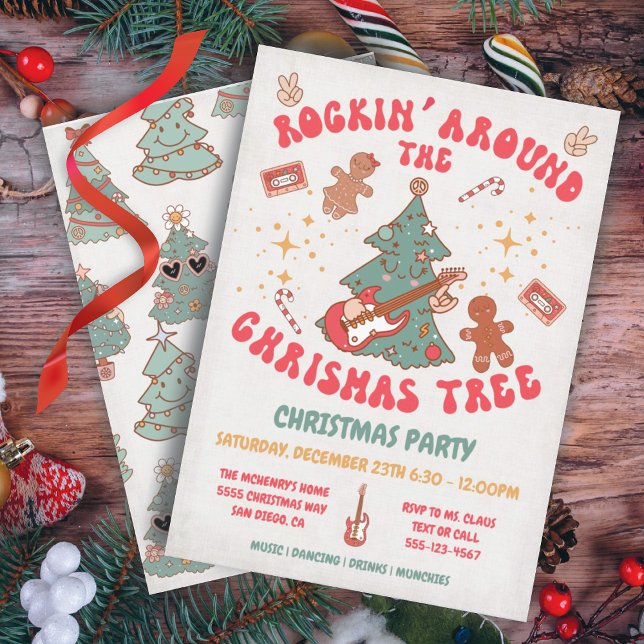 Convites Festa Retron de Hippie da Árvore de Natal Rockin (Criador carregado)