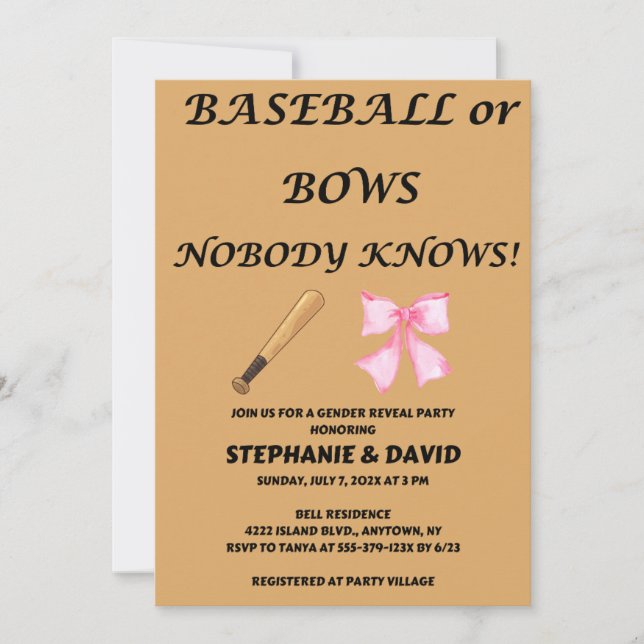 Convites Festa reveladora de baseball ou Arco (Frente)