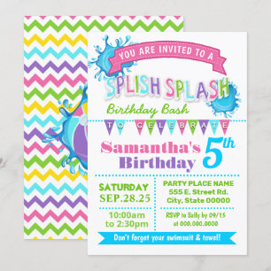 Convites Festa rosa de aniversário de bash e bash de plash