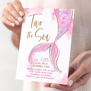 Convites Festa Rosa De Sereia No segundo aniversário Do Mar