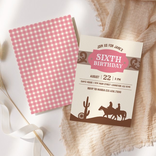 Convites Festa Rosa e Castanho de Aniversário Ocidental (Criador carregado)