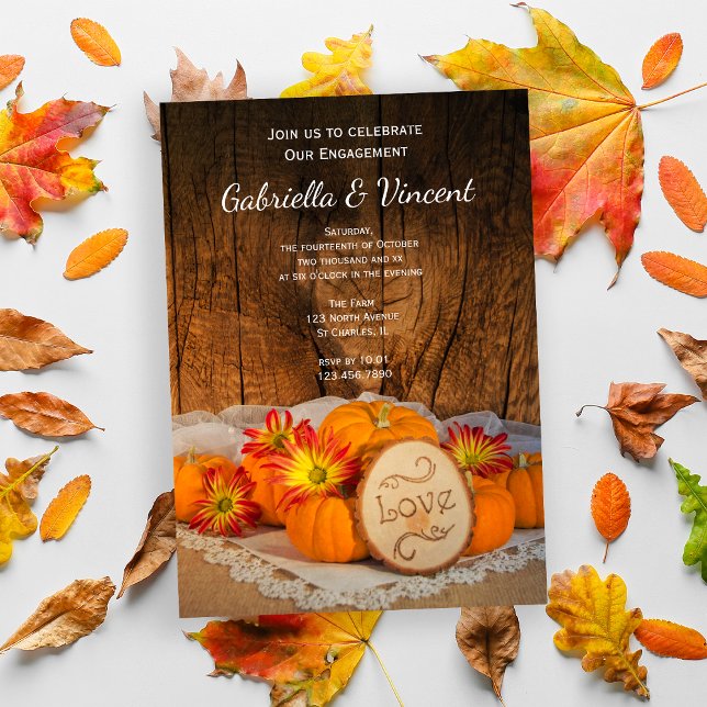 Convites Festa Russa de Pumpkins Fall Noivado Barn (Celebrate your Autumn Engagement with the charming Rustic Pumpkins Fall Party Invitation.)