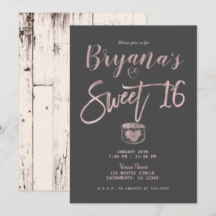 Convites Festa Rustic Glam Rosa Dourado Cinza Doce 16 Anos