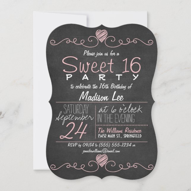Convites Festa Rustic Sweet 16 Rustic Kalkboard Rosa e Bran (Frente)