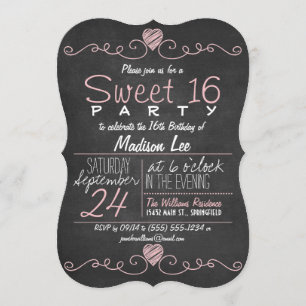 Convites Festa Rustic Sweet 16 Rustic Kalkboard Rosa e Bran