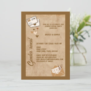 Convites festa rustic vintage beige gender