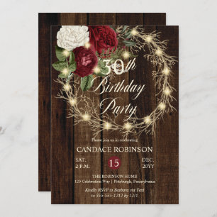 Convites Festa Rustic Woodsy Lighted Wreath aniversário de 