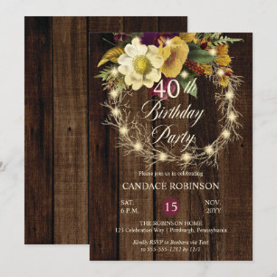 Convites Festa Rustic Woodsy Lighted Wreath aniversário de 