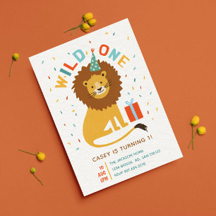 Convites Festa Safari Cute Wild One Lion primeiro aniversar