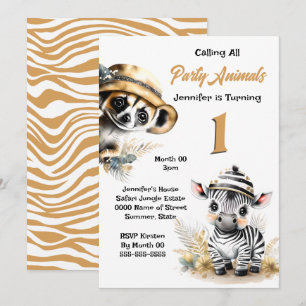 Convites Festa safari infantil com lindo suricata zebra