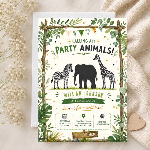 Convites Festa Safari Jungle Animais 3º Aniversário