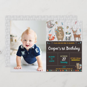 Convites Festa Selvagem do primeiro aniversario Tribal Wood