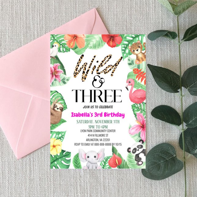 Convites Festa Selvagem e Três Animais Tropicais De anivers (Criador carregado)