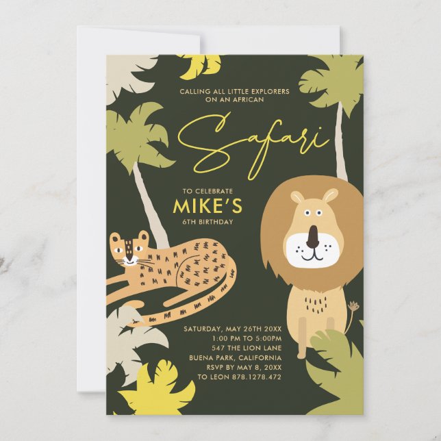 Convites Festa Selvagem na Savana Africana (Frente)