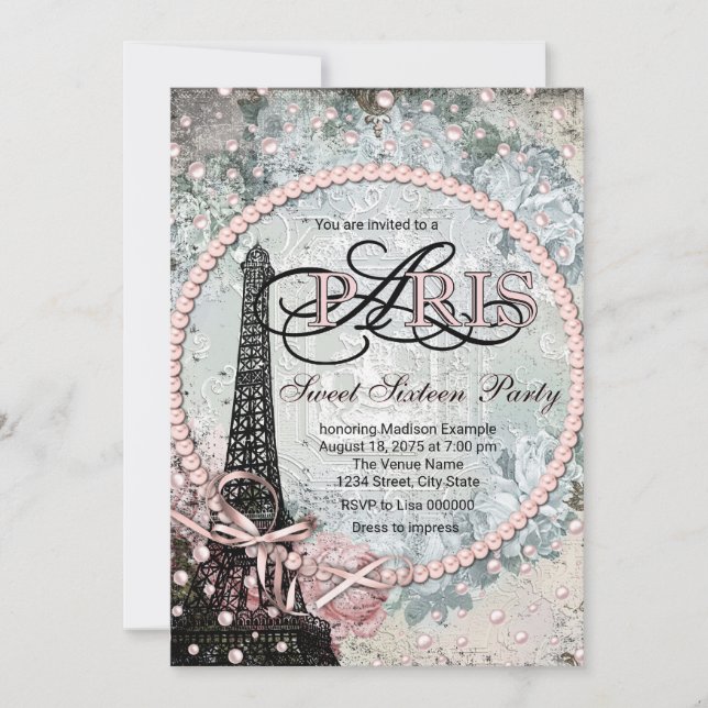 Convites Festa Shabby Chic Paris Sweet 16 (Frente)