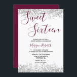Convites Festa Silver Glitter Burgundy Sweet 16<br><div class="desc">O Silver Glitter Burgundy Sweet 16 Party - pode mudar a cor de fundo e a cor do texto,  como você deseja um belo convite à Confetti Glitter Dourado Faux. Coleção em Niche e Nest. Design cortesia do Studio Denmark</div>