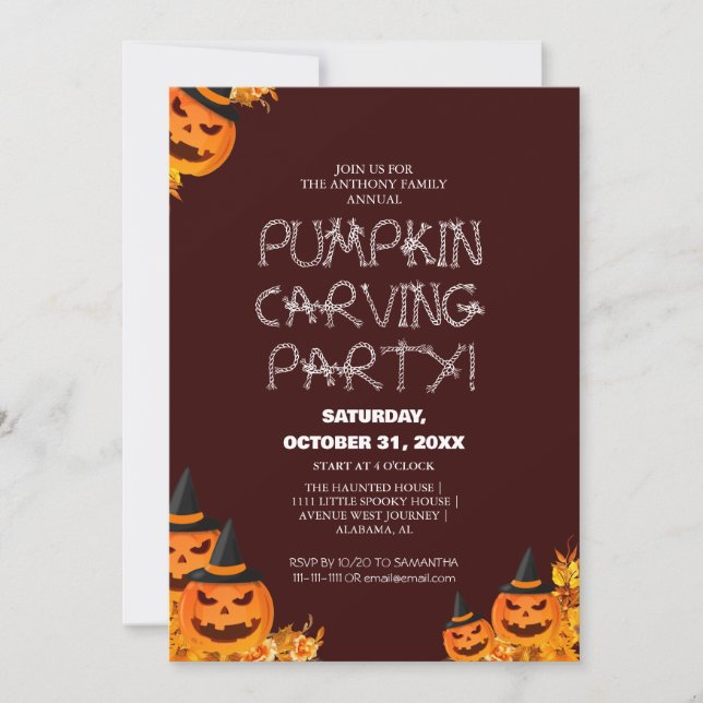 Convites Festa Simples de Abóbora do Dia das Bruxas Spooky (Frente)
