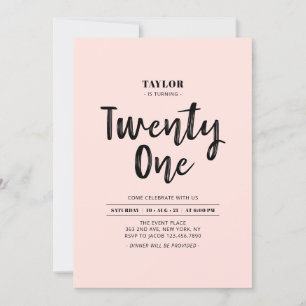 Convites Festa simples de aniversário de 21 anos preto e ro